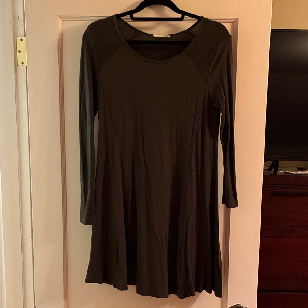 Elegant Olive Green Long Sleeve Knit Dress